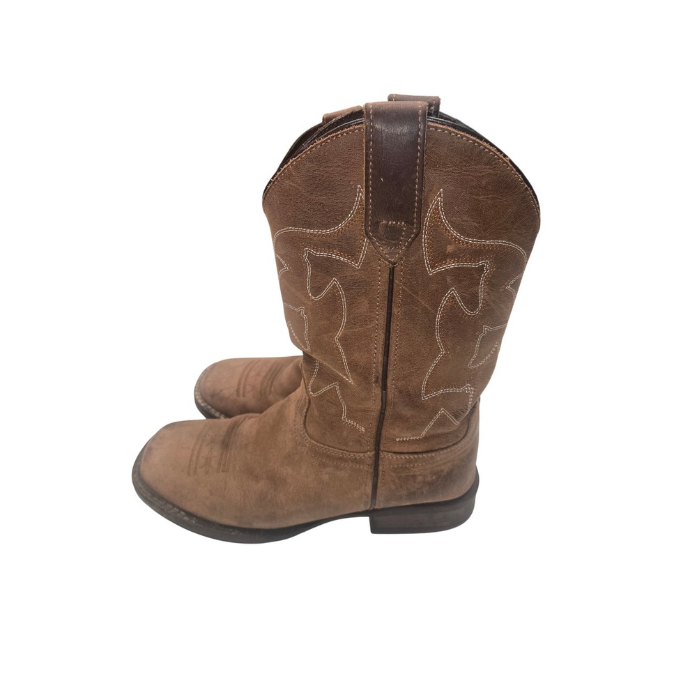Roper Big Kids Brown Leather Western Cowboy Boots Square Toe Size 5
